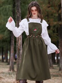 ROMWE Fairycore Mushroom Embroidery Overall Dress Without Top - Army Green - View 2