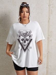 Vecster 大码骷髅印花落肩 T 恤 - 白色 - 查看 5