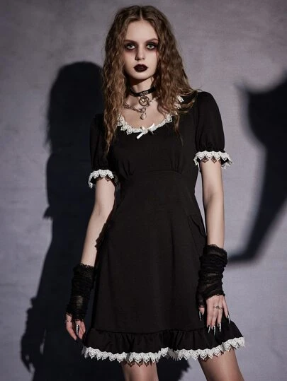 knee length dresses for ladies Black Widow Wrap Gown in Black Lace main image 0