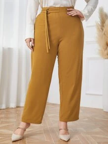 Mulvari Plus High Waist Draped Straight Leg Trousers - Mustard Yellow - View 1