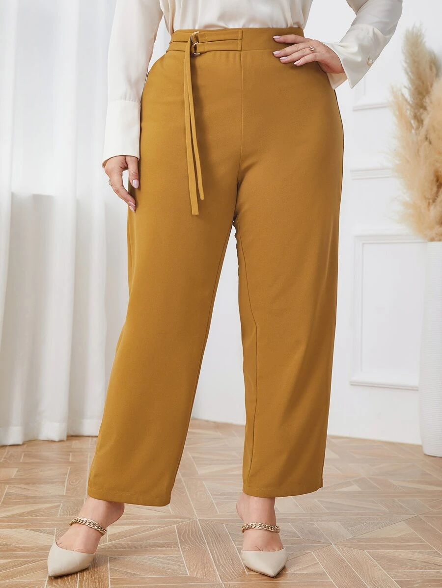 Mulvari Plus High Waist Draped Straight Leg Trousers - Mustard Yellow - View 1