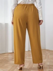 Mulvari Plus High Waist Draped Straight Leg Trousers - Mustard Yellow - View 2