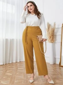 Mulvari Plus High Waist Draped Straight Leg Trousers - Mustard Yellow - View 3