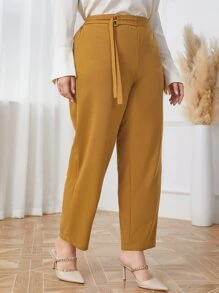 Mulvari Plus High Waist Draped Straight Leg Trousers - Mustard Yellow - View 4