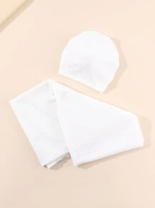 1-10 Months Baby Swaddle Blanket Set With Bow Decoration Infant Cap 1pc Swaddle Blanket And 1pc Headband - White - View 3
