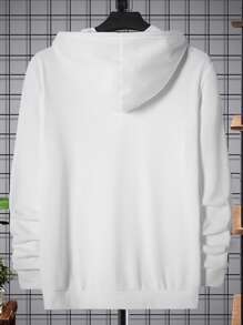 GENTILAND Men Letter Graphic Half Zip Drawstring Hoodie - White - View 2