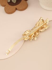 1 chiếc kẹp tóc kim loại hình lá lớn, đơn giản, dễ phối đồ, có chi tiết nơ, dùng để buộc tóc đuôi ngựa, phù hợp cho nữ, kiểu dáng sang trọng, thích hợp cho học sinh, sinh viên, có nơ, dễ thương, phụ kiện tóc, phụ kiện đội đầu, ghim cài tóc. - Vàng - Xem 2