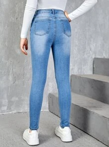 SHEIN Quần jean rách cô gái tuổi teen - Rửa nhẹ - Xem 2
