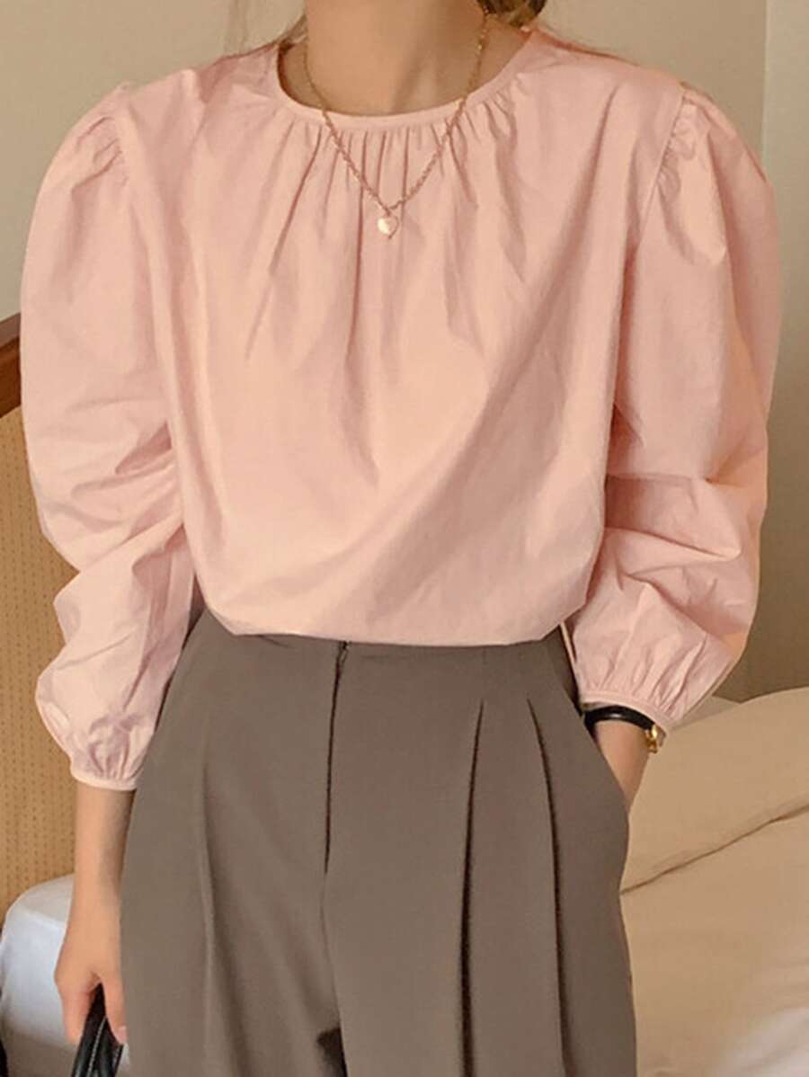 DAZY Blusa con cordón trasero de manga farol - Rosa Pálido - Ver 1
