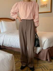 DAZY Blusa con cordón trasero de manga farol - Rosa Pálido - Ver 4