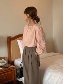 DAZY Blusa con cordón trasero de manga farol - Rosa Pálido - Ver 11