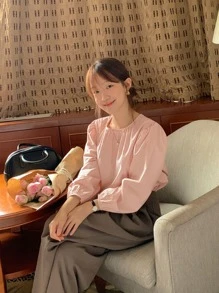 DAZY Blusa con cordón trasero de manga farol - Rosa Pálido - Ver 3