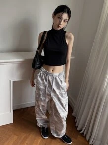 DAZY 纯色立领短款背心，节日、秋装 - 黑色 - 查看 8