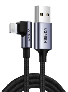 UGREEN Cable de carga para iPhone Certificado Apple MFi Compatible con iPhone 14 13 Pro Max Cable de datos Lightning en ángulo recto de 90 grados Compatible con iPhone 12 Pro Max - Negro - Ver 1