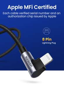 UGREEN Cable de carga para iPhone Certificado Apple MFi Compatible con iPhone 14 13 Pro Max Cable de datos Lightning en ángulo recto de 90 grados Compatible con iPhone 12 Pro Max - Negro - Ver 4