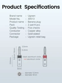 UGREEN 4pcs Banana Plug Connector - Gold - View 8