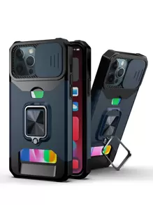 1pc Shockproof & Thickened Magnetic Car Holder Case With Card Slot, Kickstand & Finger Ring Compatible With Apple And Samsung Phones, Business Trip Essential - Royal Blue - View 2