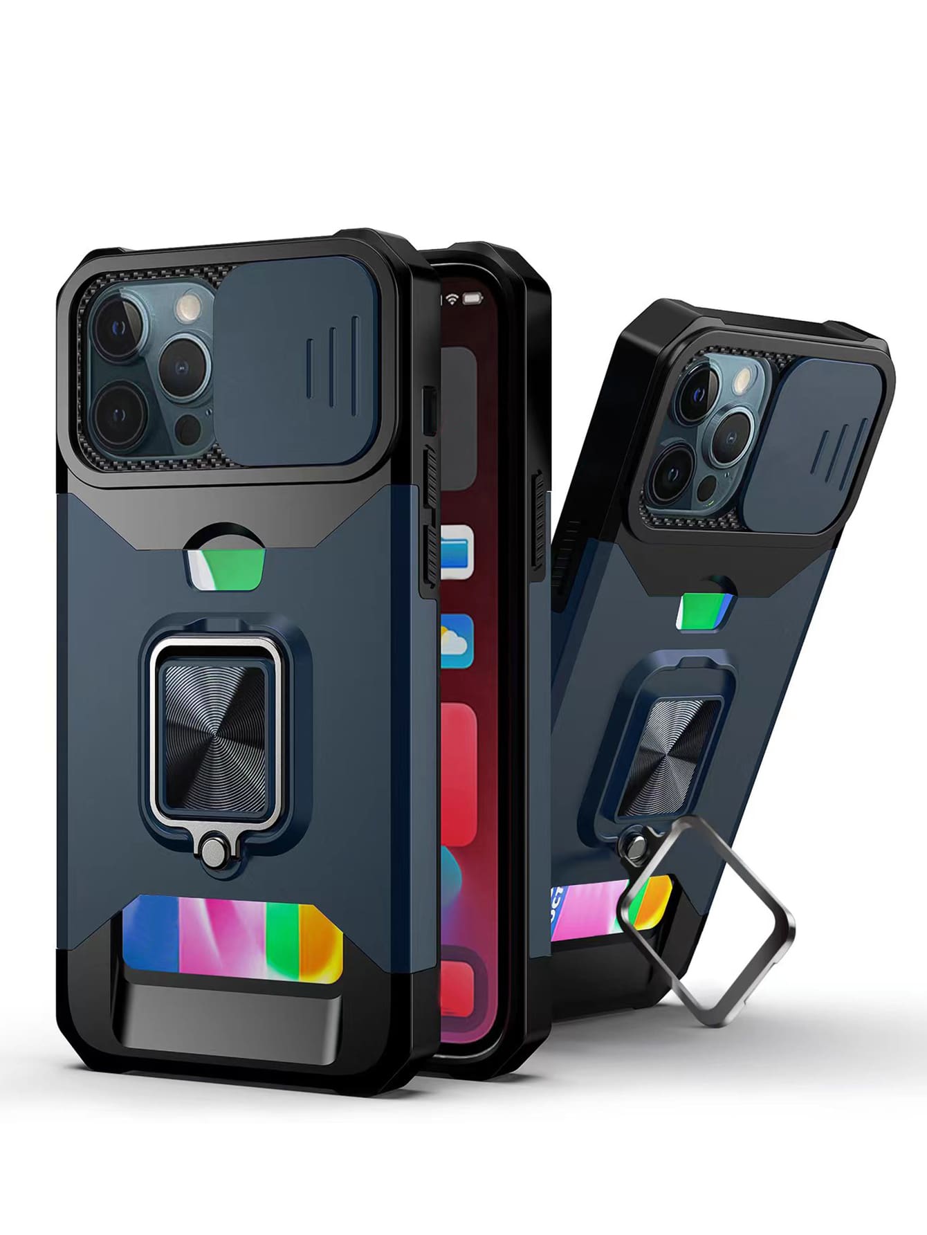1pc Shockproof & Thickened Magnetic Car Holder Case With Card Slot, Kickstand & Finger Ring Compatible With Apple And Samsung Phones, Business Trip Essential