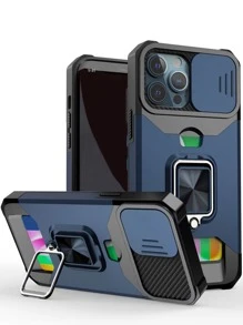 1pc Shockproof & Thickened Magnetic Car Holder Case With Card Slot, Kickstand & Finger Ring Compatible With Apple And Samsung Phones, Business Trip Essential - Royal Blue - View 3