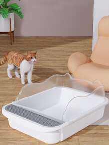 1pc Cartoon Ear Design Cat Litter Box - White - View 1