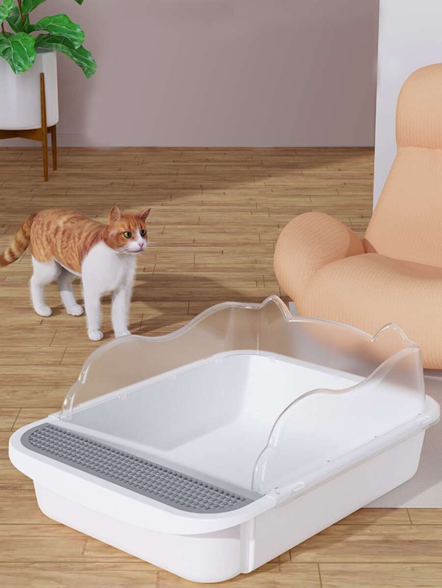 1pc Cartoon Ear Design Cat Litter Box - White - View 1