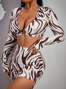 SHEIN SXY Bộ đồ hai mảnh nữ Cắt ra Nhẫn Tách cao Đá hoa Gợi cảm - Nhiều màu - Xem 5