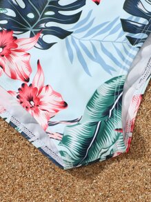 Conjunto de bikini con estampado tropical y volantes para niña preadolescente, playa de verano - Multicolor - Ver 4