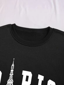 SHEIN EZwear Plus Letter Graphic Thermal Lined Sweatshirt - Black - View 3