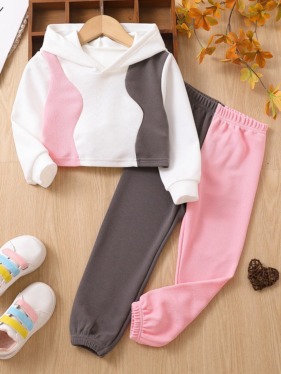Toddler Girls Colour Block Hoodie & Joggers - Multicolor - View 1