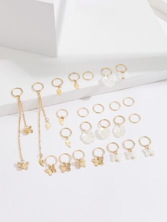 24入組蝴蝶和樹葉裝飾電話線髮圈