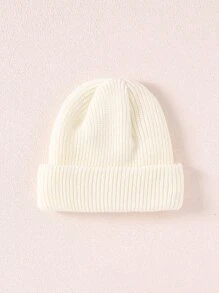 1入組女士簡單休閒風格針織豆豆帽適合冬天日常使用 - 白色 - 查看 1