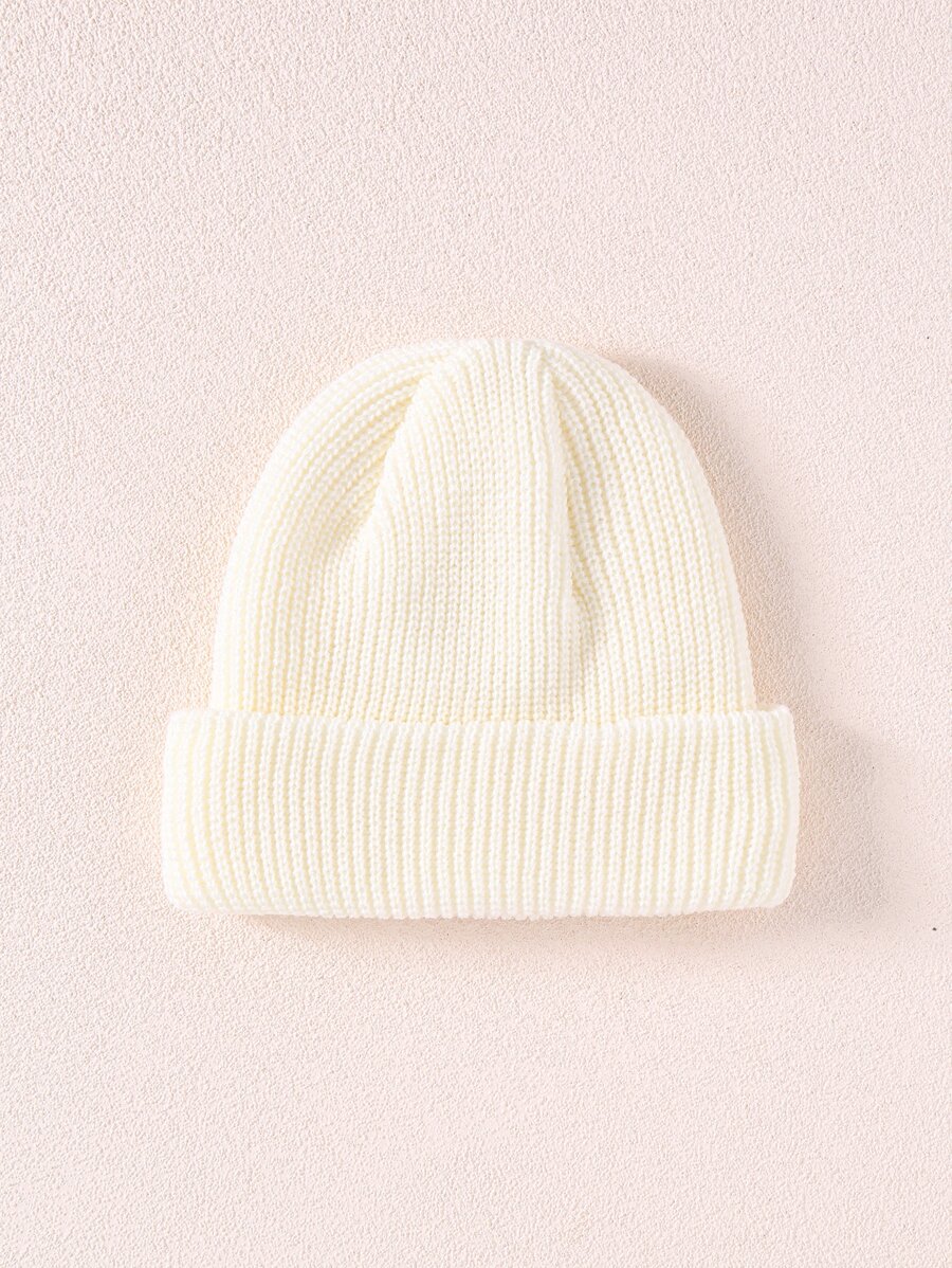 1入組女士簡單休閒風格針織豆豆帽適合冬天日常使用 - 白色 - 查看 1