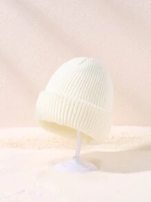1入組女士簡單休閒風格針織豆豆帽適合冬天日常使用 - 白色 - 查看 2