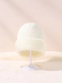 1入組女士簡單休閒風格針織豆豆帽適合冬天日常使用 - 白色 - 查看 3