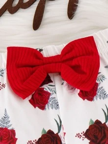 小女童字母圖案荷葉邊T恤和印花喇叭褲 - 紅白色 - 查看 6