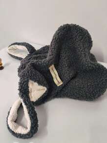 Letter Patched Decor Fuzzy Top Handle Bag - Grey - View 4