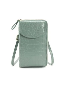 Crocodile Embossed Phone Wallet - Green - View 1