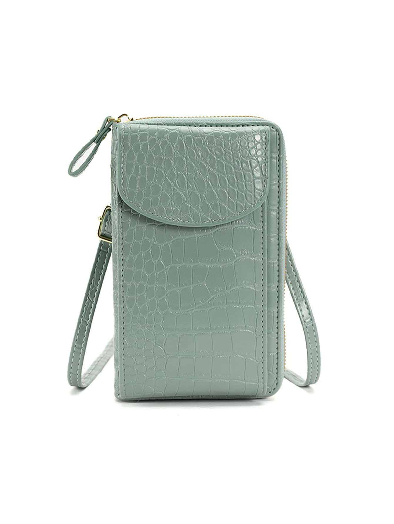 Crocodile Embossed Phone Wallet - Green - View 1