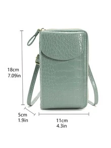 Crocodile Embossed Phone Wallet - Green - View 4