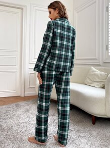 Plaid Print PJ Set - Dark Green - View 2