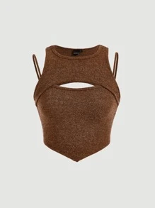 SHEIN MOD Cut Out Hanky Hem Tank Top - Brown - View 2