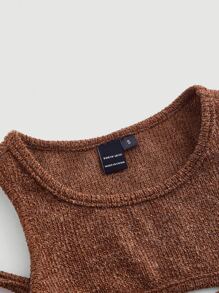 SHEIN MOD Cut Out Hanky Hem Tank Top - Brown - View 4
