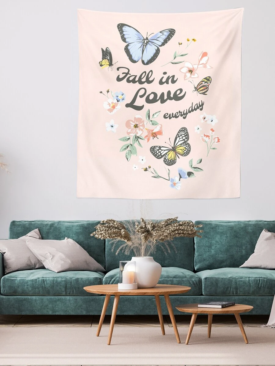 1pc Butterfly & Floral Print Decorative Tapestry - Multicolor - View 1
