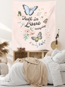 1pc Butterfly & Floral Print Decorative Tapestry - Multicolor - View 2