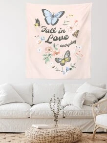 1pc Butterfly & Floral Print Decorative Tapestry - Multicolor - View 6