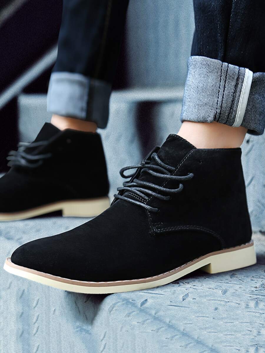 男士靴子2019新款冬季高筒英倫風長筒摩托車皮靴舒適時尚切爾西靴黑色 - 黑色 - 查看 1