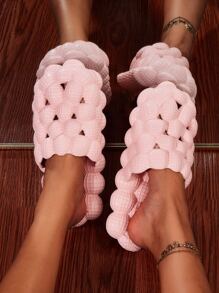 Fashion Bubble Plush Slides Slippers, Casual Solid Color Plush Lined Soft Sole Non Slip Shoes, Stylish & Comfortable Shoes - Baby Pink - View 4