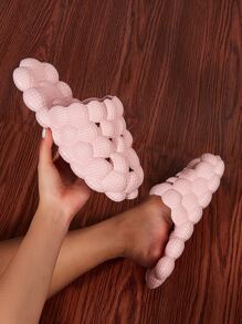 Fashion Bubble Plush Slides Slippers, Casual Solid Color Plush Lined Soft Sole Non Slip Shoes, Stylish & Comfortable Shoes - Baby Pink - View 5