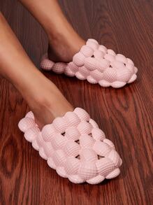 Fashion Bubble Plush Slides Slippers, Casual Solid Color Plush Lined Soft Sole Non Slip Shoes, Stylish & Comfortable Shoes - Baby Pink - View 6