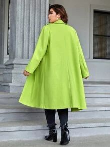 SHEIN Unity Plus Lapel Neck Double Breasted Overcoat - Lime Green - View 2